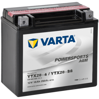 VARTA Powersports AGM YTX20-BS 12V 18Ah 250А (177x88x156) прям. пол. 518 902 026, сухозар.
