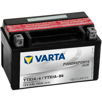 VARTA Powersports AGM YTX7A-4/YTX7A-BS-1 12V 6Ah 105А (150x87x93) прямая пол. 506 015 005, сухозар.