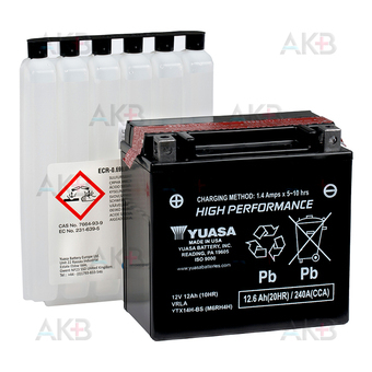 Yuasa YTX14H-BS 12V 12,6Ah 240А (150x87x145) прям. пол. AGM сухозаряж.