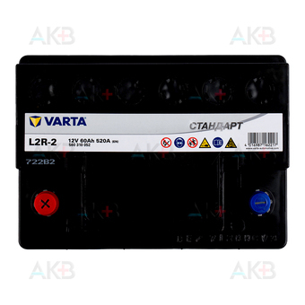 Автомобильный аккумулятор VARTA Стандарт 60 Ач 520А прям. пол. (242x175x190) 6СТ-60.1 L2R-2. Фото 1