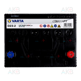 Автомобильный аккумулятор VARTA Стандарт 60 Ач 520А обр. пол. (232x173x225) 6СТ-60.0 D23-2. Фото 1