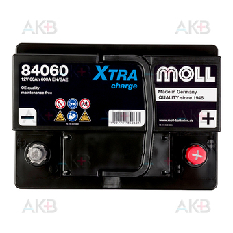 Автомобильный аккумулятор Moll X-TRA charge 60 Ач 600A обр. пол. (242x175x175) 84060. Фото 1
