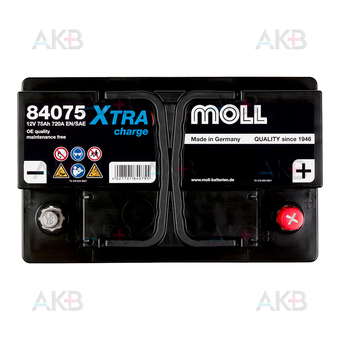 Автомобильный аккумулятор Moll X-TRA charge 75 Ач 720A обр. пол. (276x175x190) 84075. Фото 1