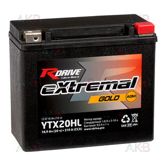 RDrive YTX20HL 12V 18,9Ah 310А обр. пол. AGM  (175x87x155) eXtremal GOLD