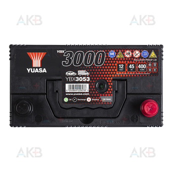 Автомобильный аккумулятор YUASA YBX3053 45 Ач 400А обр. пол. (238x129x227) 55B24L(S). Фото 1