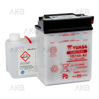 Yuasa YB14A-A2 - 14.7 Ач 175A (134x89x176) прям. пол. Heavy Duty сухозаряж.