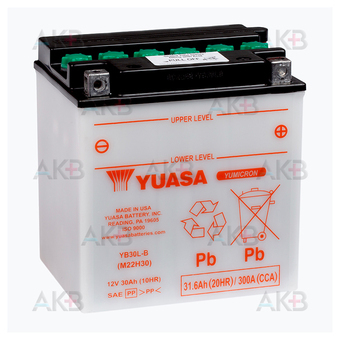 Yuasa YB30L-B (DC) -31,6 Ач 300А (168x132x176) обр. пол. High Performance сухоз. без электр.