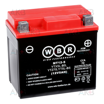 WBR MT12-5 AGM 5 Ач 70А обратная пол.(113x70x105) YTX5L-BS