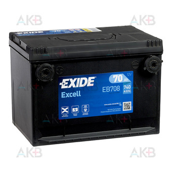 Exide Excell 70 Ah 740А (260x180x186) EB708 боковые кл.