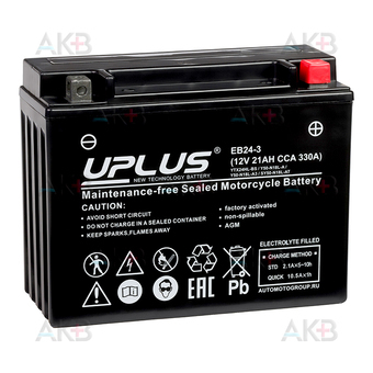 Uplus EB24-3 12V 21Ah 330А обр.пол. (205x87x162) Super Start AGM