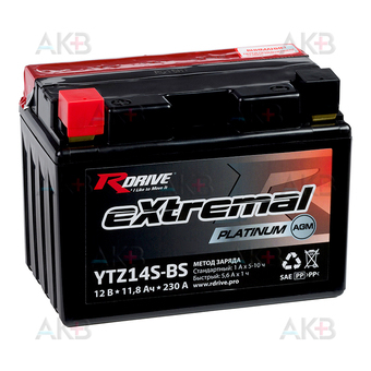 RDrive YTZ14S-BS 12V 11,8Ah 230А прям. пол. AGM (150x87x110) eXtremal PLATINUM