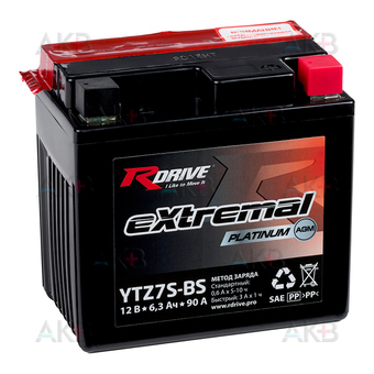 RDrive YTZ7S-BS 12V 6,3Ah 90А обр. пол. AGM (113x70x105) eXtremal PLATINUM сухозаряж
