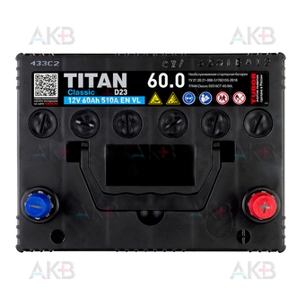 Автомобильный аккумулятор Titan Classic 60 Ач 510A обр. пол. (230x175x223) D23 6CT-60.0 VL. Фото 1