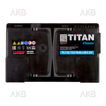 Автомобильный аккумулятор Titan Classic 75 Ач 620A прям. пол. (278x175x190) 6CT-75.1 VL. Фото 1