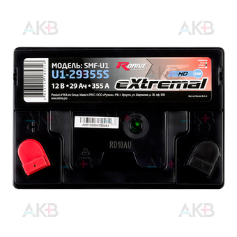 Мото аккумулятор Rdrive U1 12V 29Ah 355A прям. (196x132x185) eXtremal HD. Фото 1