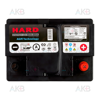 Автомобильный аккумулятор HARD AGM 60Ah 680A (242x175x190). Фото 1