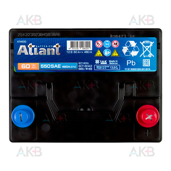 Автомобильный аккумулятор ATLANT ASIA 60Ah 480A обр. пол. (232x173x225) ATA600. Фото 1
