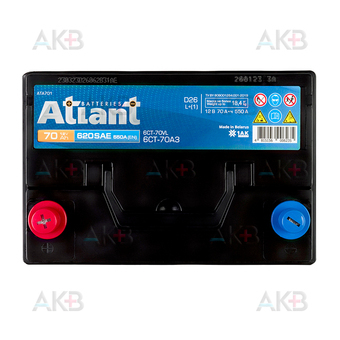 Автомобильный аккумулятор ATLANT ASIA 70Ah 550A прям. пол. (261x175x225) ATA701. Фото 1