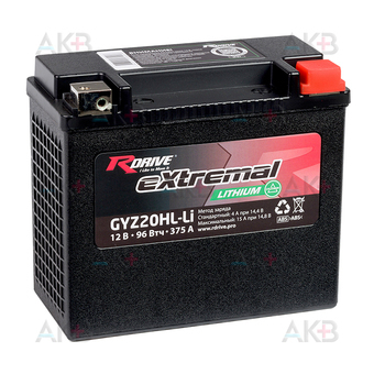 Rdrive LITHIUM GYZ20XL-LI 12V 128 Втч 10Ah 500А обр. пол. (175x87x155) CYLITHIUM (LiFePO4)