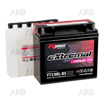 RDrive YT19BL-BS 12V 18.9Ah 250А обр. пол. AGM сухозаряж. (182x77x168) eXtremal IRIDIUM