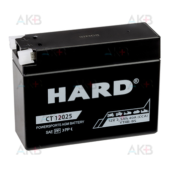 Мото аккумулятор HARD YT4B-BS 12V 2.5 Ah 40А (114x39x86) CT 12025 AGM клеммы сбоку
