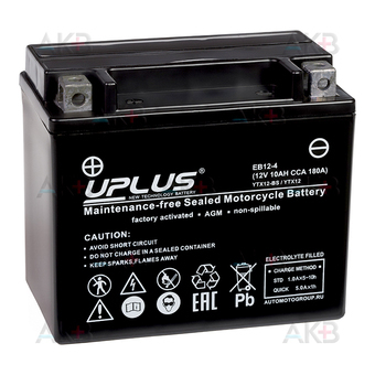 Uplus High Performance AGM EB12-4 12V 10Ah 180А (150x87x130) прям. пол.