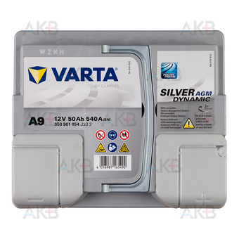 Автомобильный аккумулятор Varta Silver Dynamic AGM A9 50Ah (Start-Stop) 540A 207x175x190. Фото 1