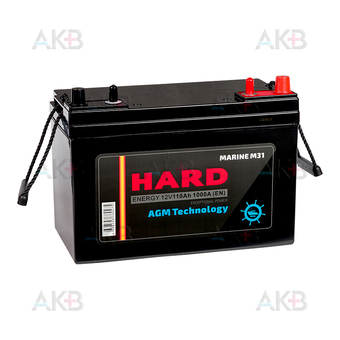 Автомобильный аккумулятор HARD MARINE M31 AGM 110Ah 1000A (331x172x243), лодочный, тяговый. Фото 1