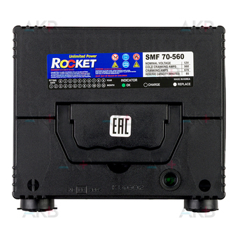 Автомобильный аккумулятор Аккумулятор Rocket SMF 70-560 55 Ач 560А (202x175x205) боковые клеммы. Фото 1