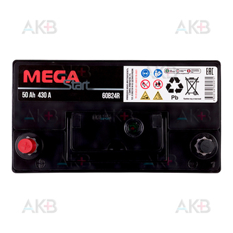 Автомобильный аккумулятор MEGA START 60B24R 50Ah 430A прям. пол. (237x127x225) узкие клеммы. Фото 1