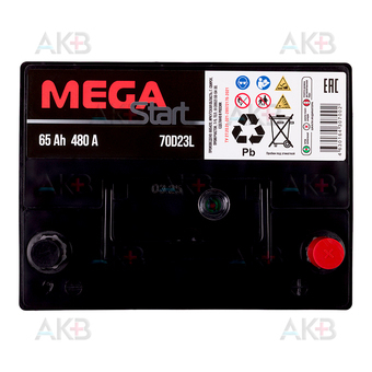 Автомобильный аккумулятор Аккумулятор MEGA START 70D23L 65Ah 480A обр. пол. (232x173x225). Фото 1