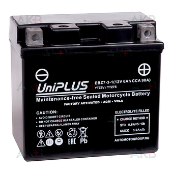 UniPLUS AGM EBZ7-3-1 | 6Ah 90А обр.пол. (113x70x105) High Performance