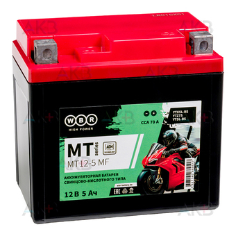WBR MT12-5 MF AGM 5 Ач 70А обр. пол. (113x70x105) YTX5L-BS