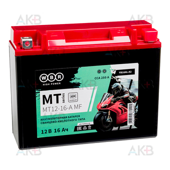 WBR MT12-16-A MF AGM 16 Ач 250А обратная пол.(205x70x162) YB16AL-A2