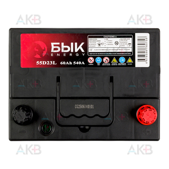 Автомобильный аккумулятор БЫК Energy 55D23L 60Ah 540A обр. пол. (230x170x225) бортик. Фото 1