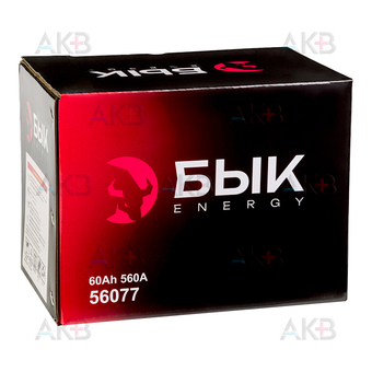 Автомобильный аккумулятор БЫК Energy 56077 60Ah 560A обр. пол. (242x175x175) низкий. Фото 3