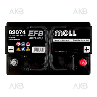 Автомобильный аккумулятор Moll EFB Start-Stop 74 Ач 720A обр. (278x175x190) 82074. Фото 1
