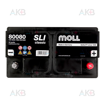 Автомобильный аккумулятор Moll SLI classic 80 Ач 720А обр. пол. (315х175х190) 80080. Фото 1