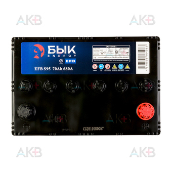 Автомобильный аккумулятор БЫК Energy EFB S95 70 Ah 680A (260x170x225) обратная полярность. Фото 2