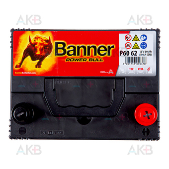 Автомобильный аккумулятор BANNER Power Bull ASIA (60 62) 60R 510A 233x173x225. Фото 2