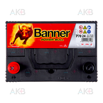 Автомобильный аккумулятор BANNER Power Bull ASIA (70 24) 70L 600A 260x174x222. Фото 2