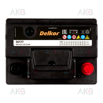 Автомобильный аккумулятор Delkor 56177 (61R 600A 242x175x175). Фото 1
